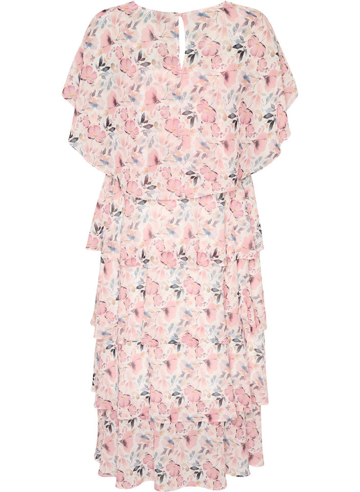 Maxikleid mit R&uuml;schen-Volants und abnehmbarem Cape, Wei&szlig;, Packshot image number 1