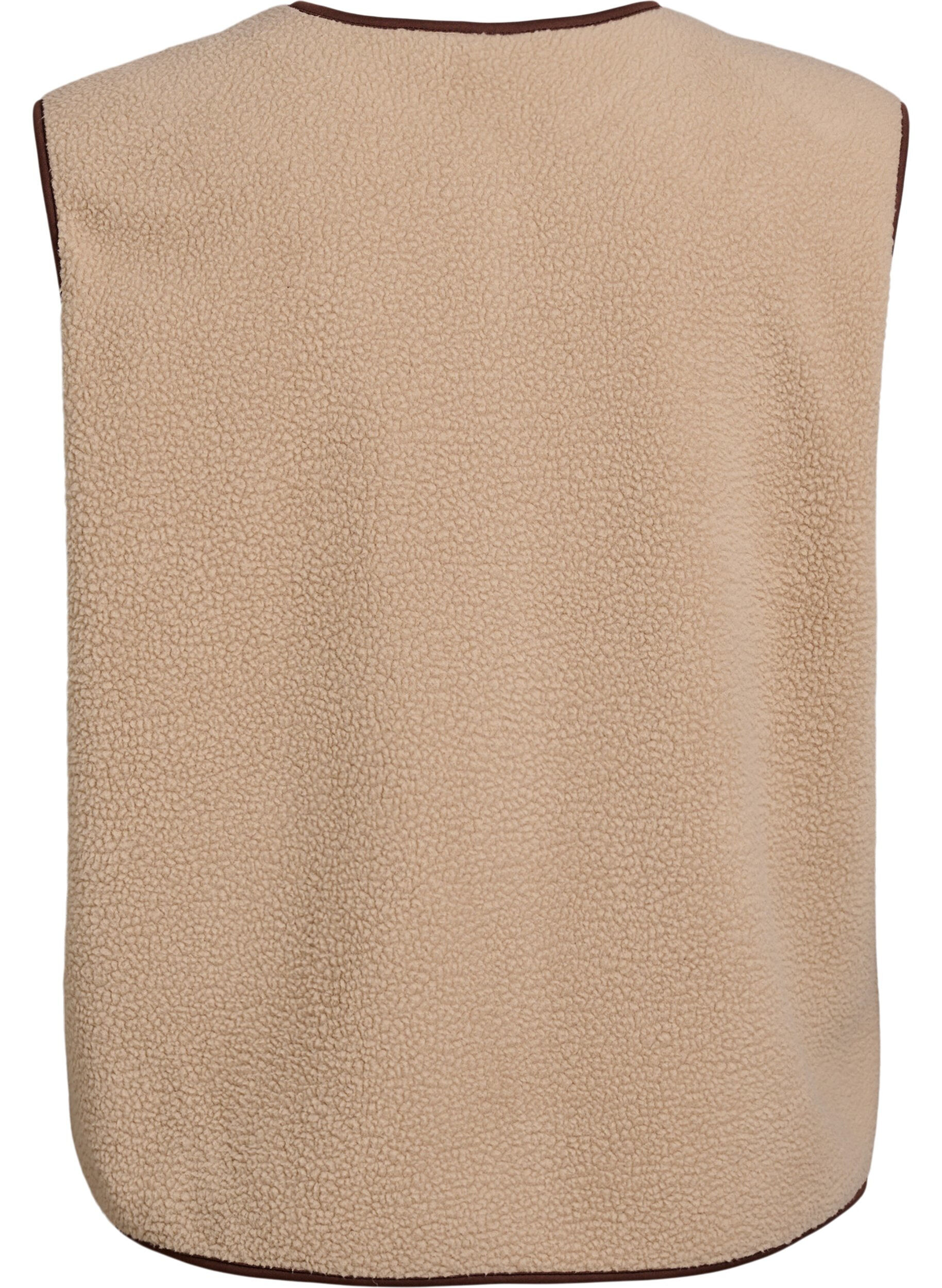 Zizzi Weste aus Teddyfleece mit kontrastfarbenen Details, Beige, Packshot image number 1