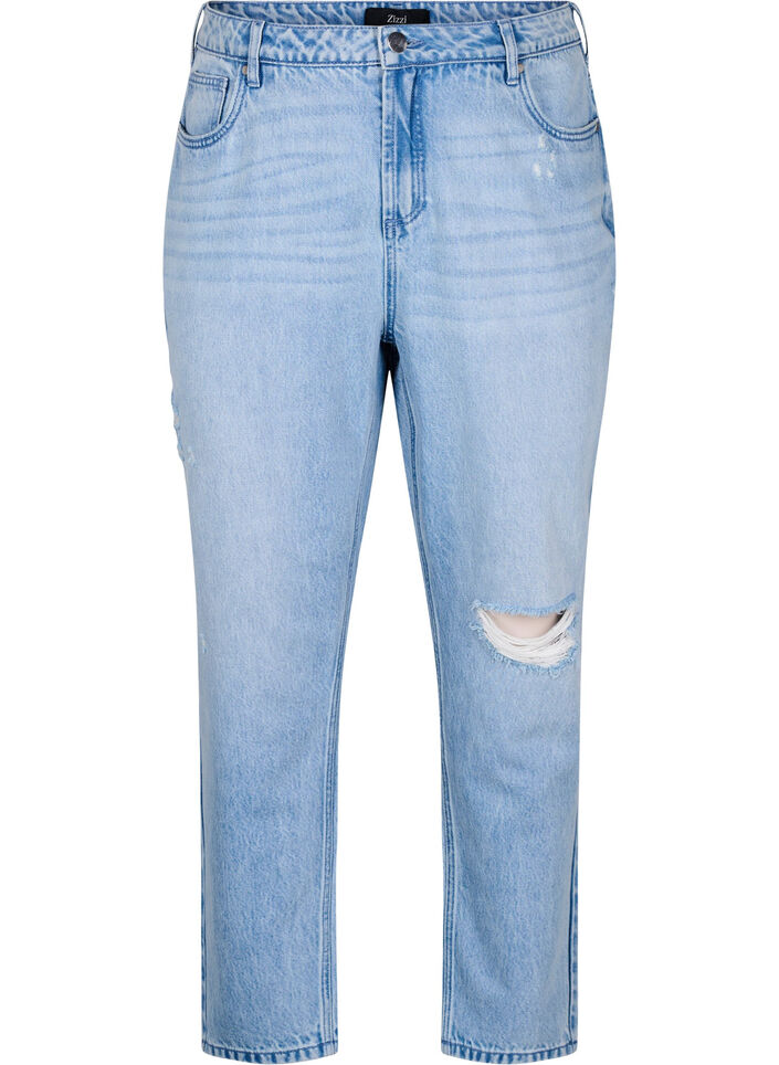 Mille Mom Fit Jeans mit Destroyed-Details, Light Blue Denim, Packshot image number 0