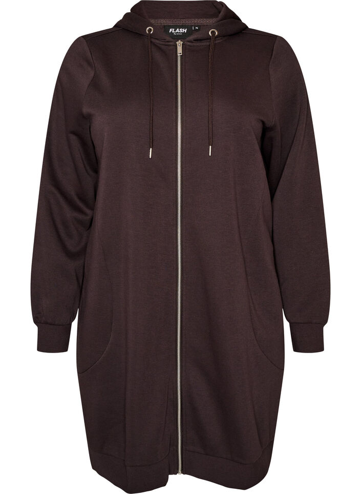 Langer Hoodie mit Rei&szlig;verschluss und Taschen, Braun, Packshot image number 0