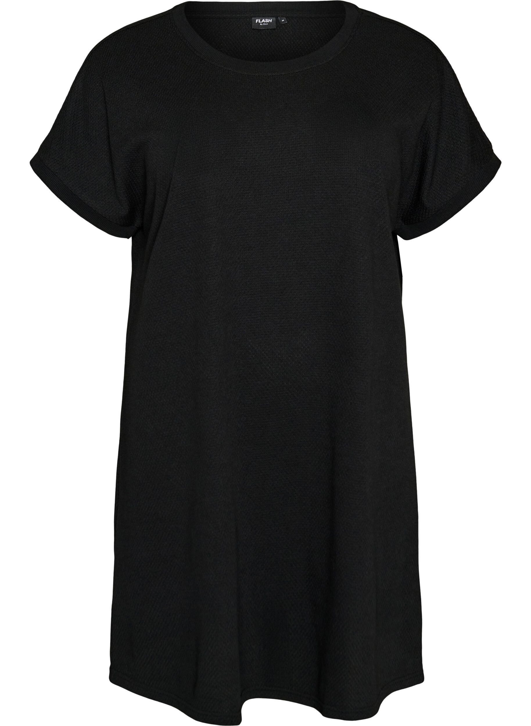 Zizzi Kurzes Kleid aus strukturiertem Jersey mit Rundhalsausschnitt, Schwarz, Packshot image number 0