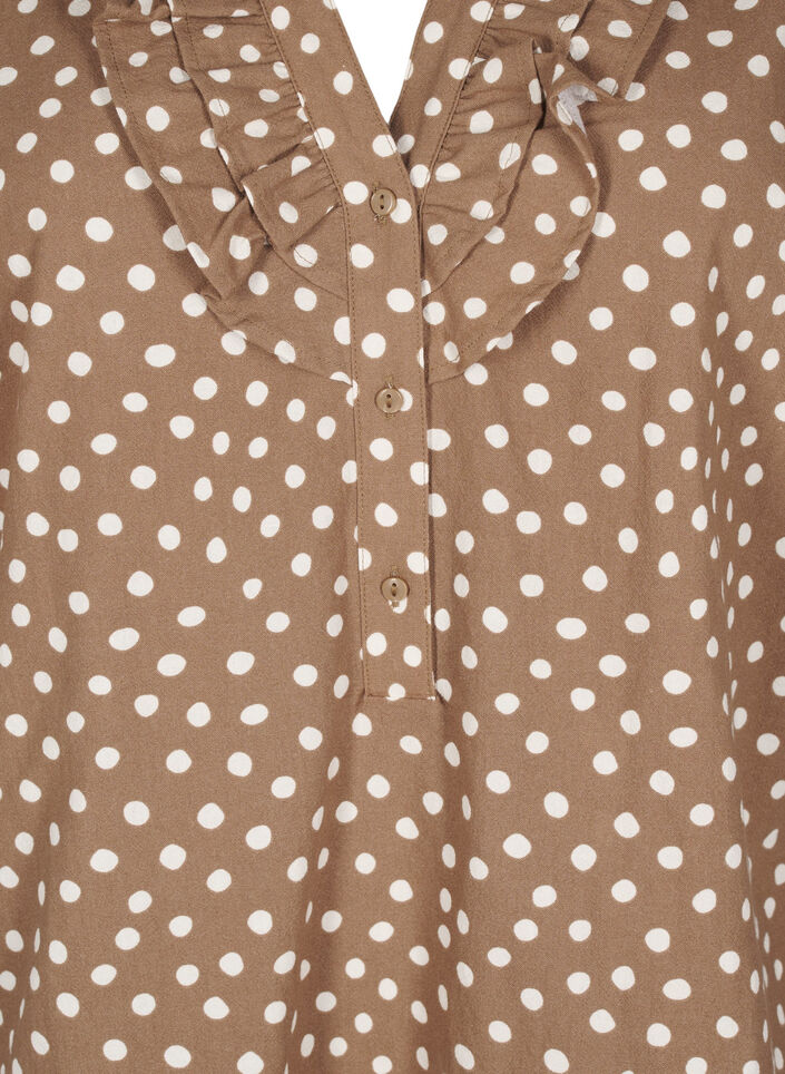 Gepunktete Baumwollbluse mit 3/4-Arm, Coca Mocha Dot , Packshot image number 2