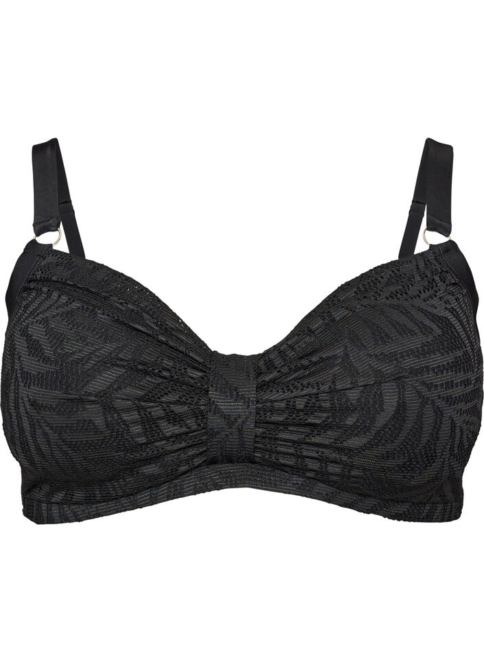 Bikini Top aus strukturiertem Mesh mit herausnehmbaren Einlagen, Schwarz, Packshot image number 0