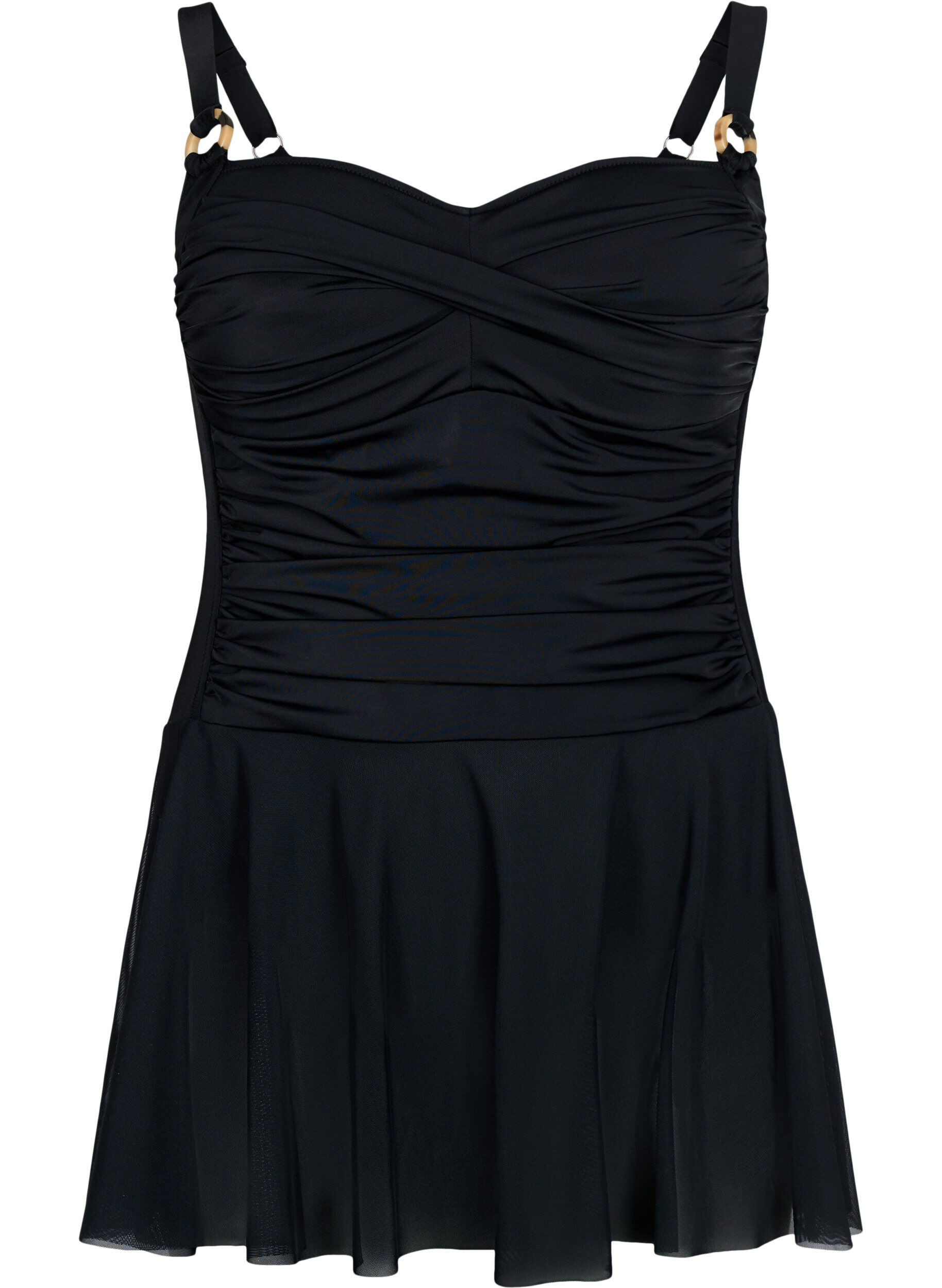 Zizzi Badekleid mit Drapierung und Rock, Black, Packshot image number 0