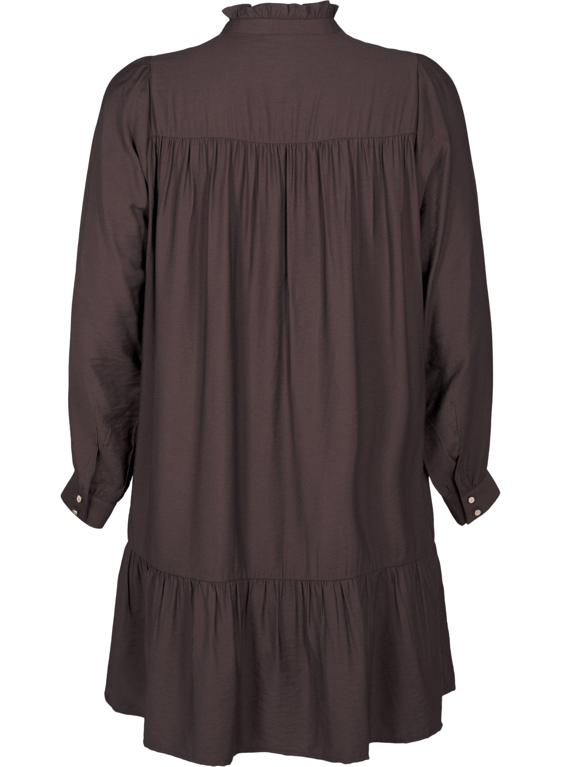 Zizzi Kurzes Kleid mit R&uuml;schenkragen, Seal Brown, Packshot image number 1