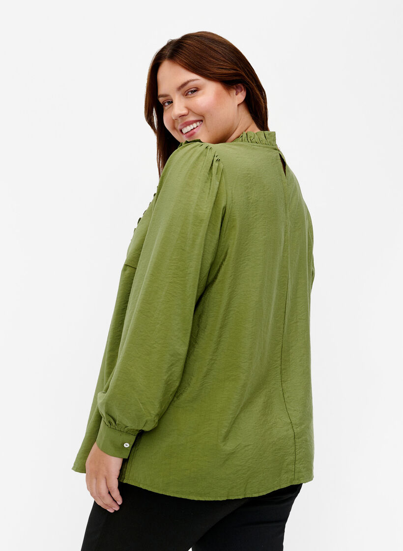Viskose-Bluse mit Rüschen, Loden Green, Model image number 1