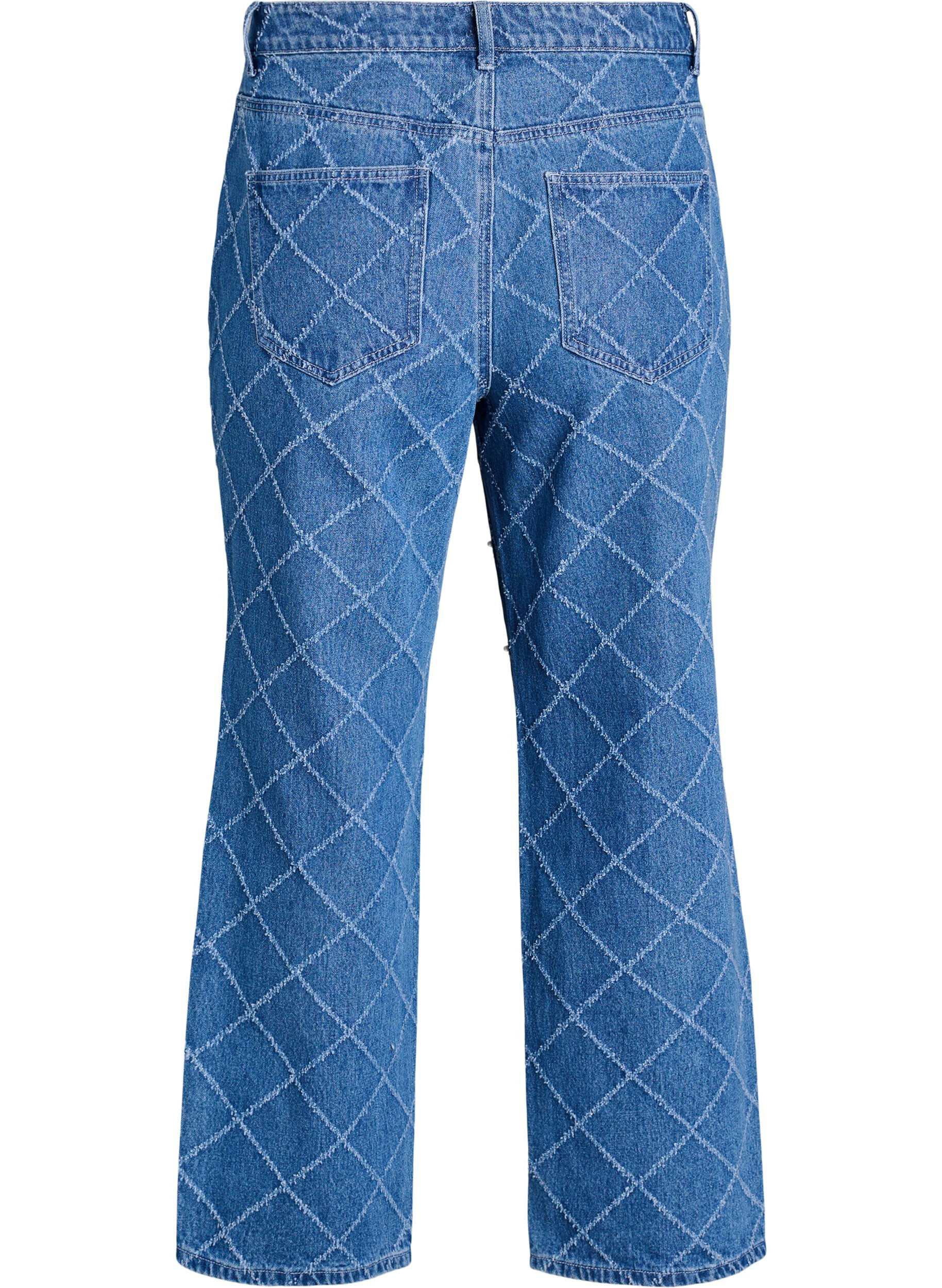 Zizzi Kiana Jeans mit hoher Taille und abgenutzter Optik, Blau, Packshot image number 1