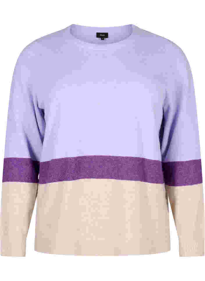 Strickbluse mit Rundhalsausschnitt, Lavender Comb, Packshot image number 0