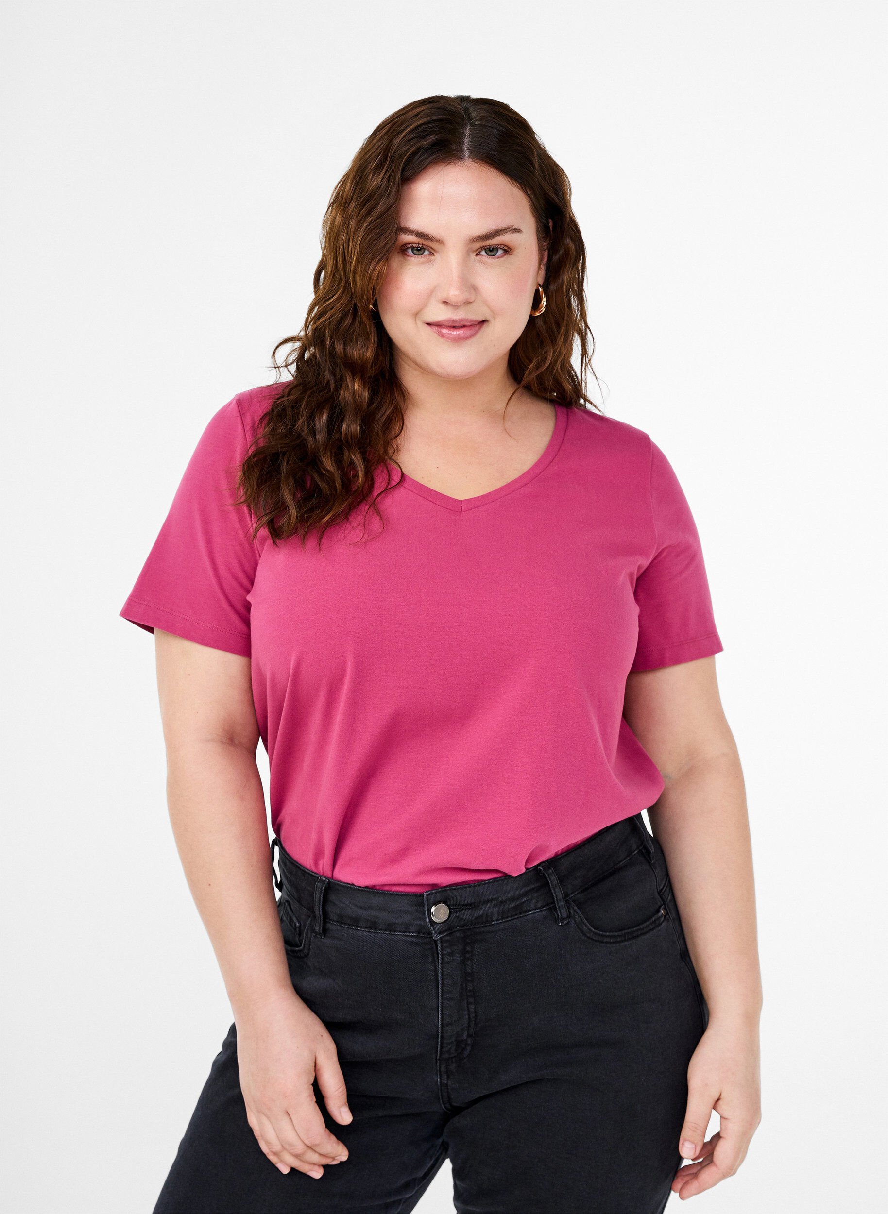 Zizzi Unifarbenes Basic-T-Shirt aus Baumwolle, Rot, Model image number 0