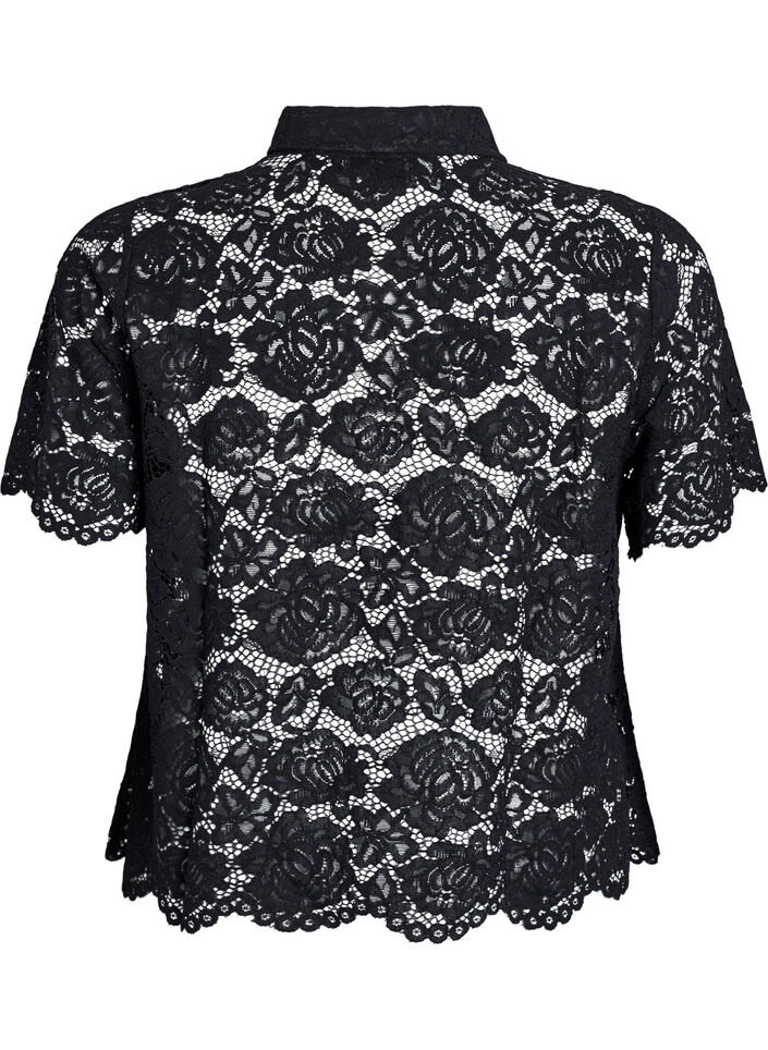 Spitzen blusenshirt mit perlenkn&ouml;pfen, Schwarz, Packshot image number 1
