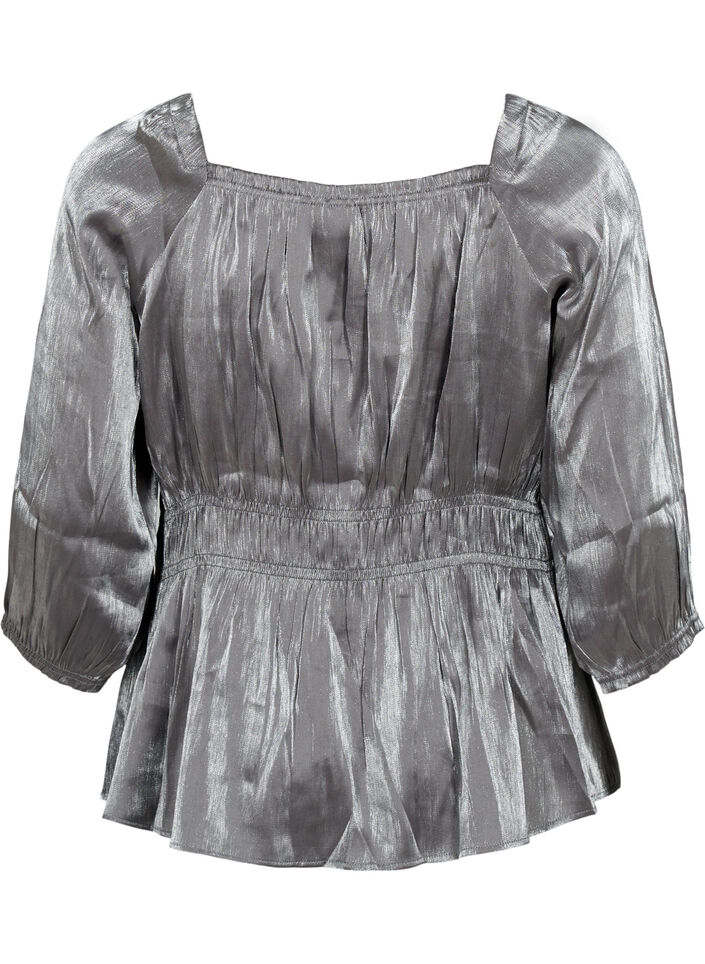 Silberfarbene Bluse mit 3/4-Ärmeln und Smock, Dark Silver, Packshot image number 1