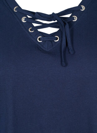 T-Shirt aus Bio-Baumwolle mit Schnüren Details, Navy Blazer, Packshot image number 2