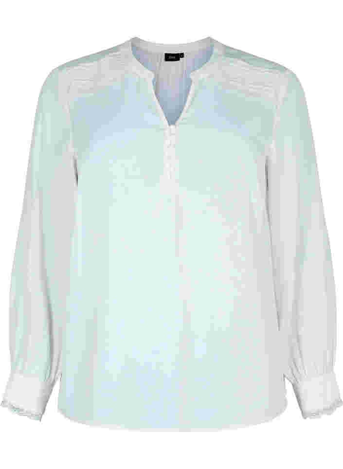 	 Langärmelige Bluse mit V-Ausschnitt, Bright White, Packshot image number 0