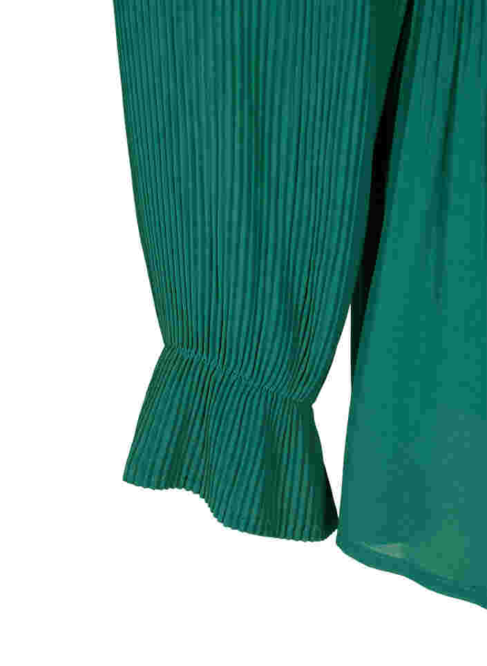Plissee Bluse mit V-Ausschnitt, Evergreen, Packshot image number 3
