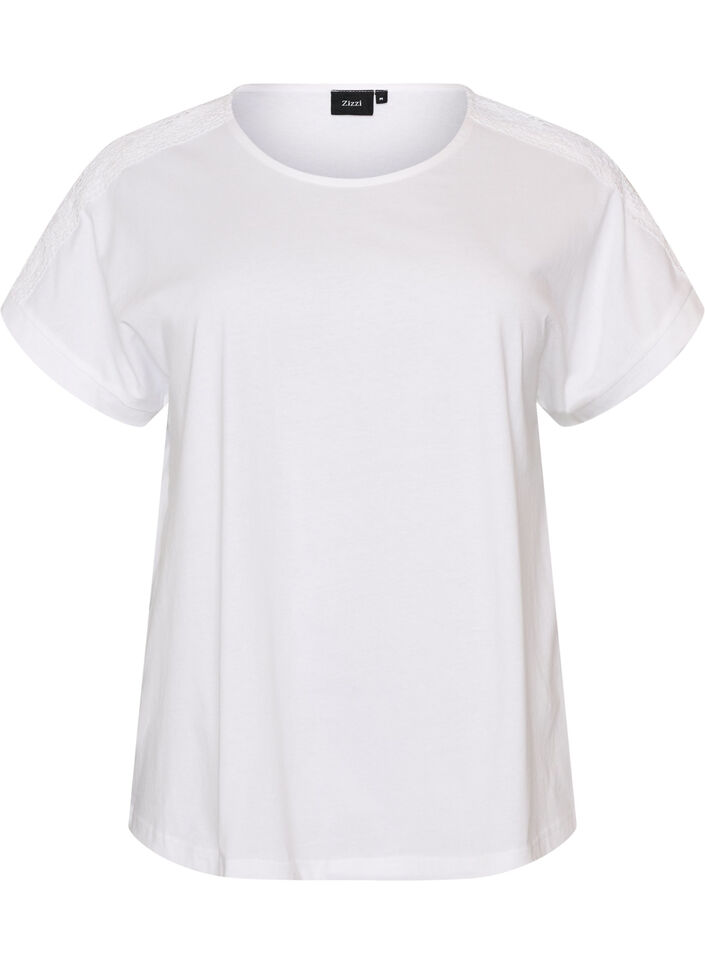 T-shirt aus Baumwolle mit H&auml;keldetail, Wei&szlig;, Packshot image number 0
