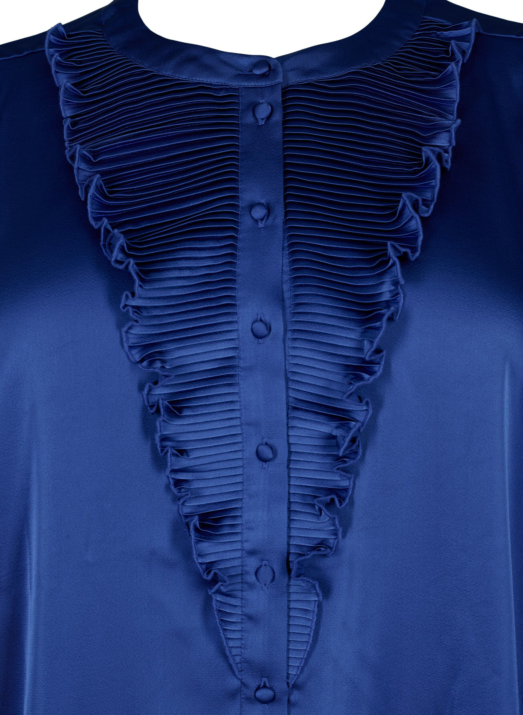 Zizzi  Hemdbluse aus Satin mit R&uuml;schen, Deep Ultramarine, Packshot image number 2