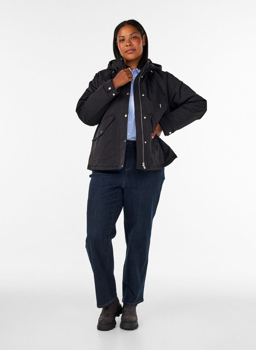Gepolsterter Parka mit einer abnehmbaren Kapuze, Schwarz, Model image number 1