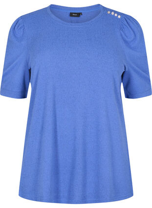 Bluse mit kurzen Puffärmeln, Dazzling Blue Mel., Packshot image number 0