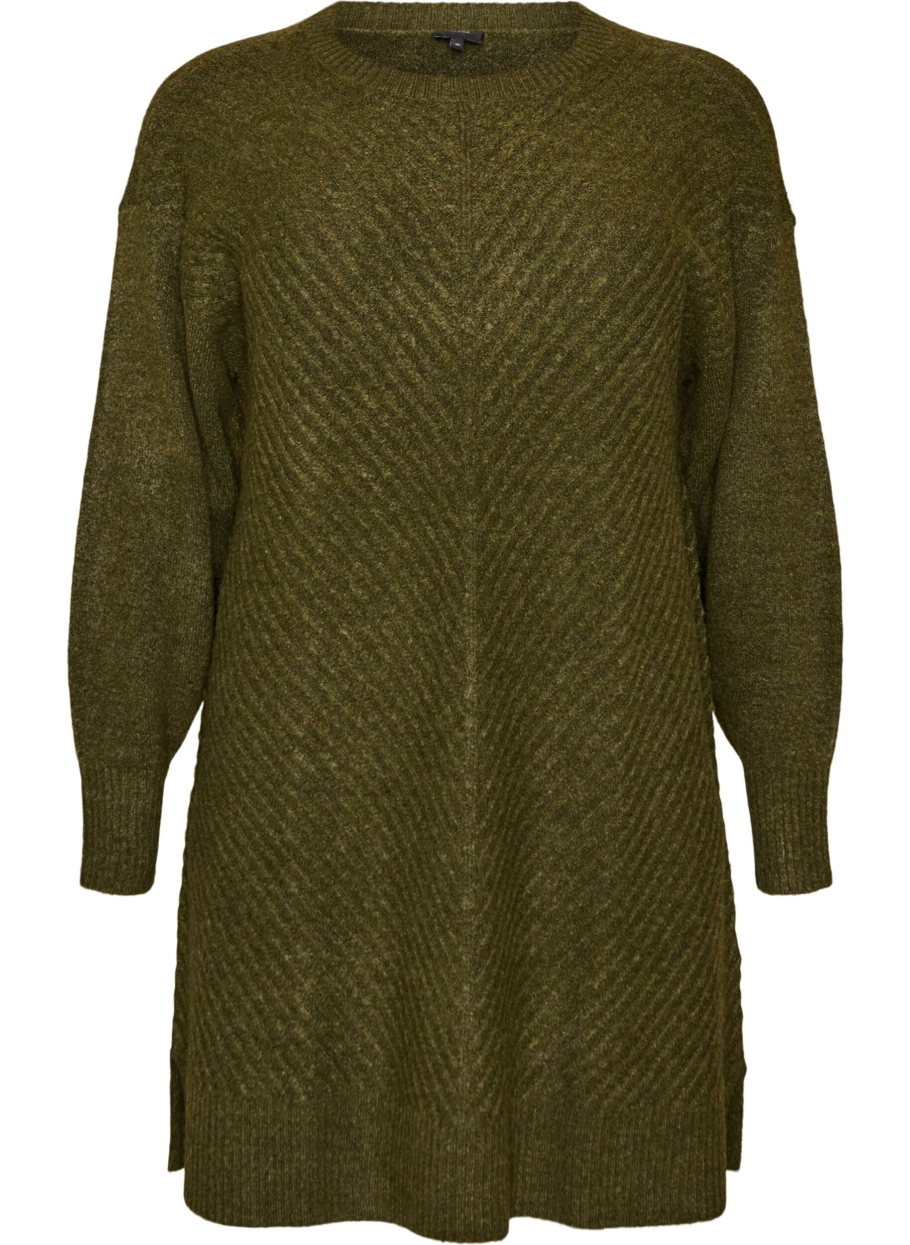 ZizziKurzes Strickkleid mit V-f&ouml;rmigem Strukturmuster, Gr&uuml;n, Packshot image number 0