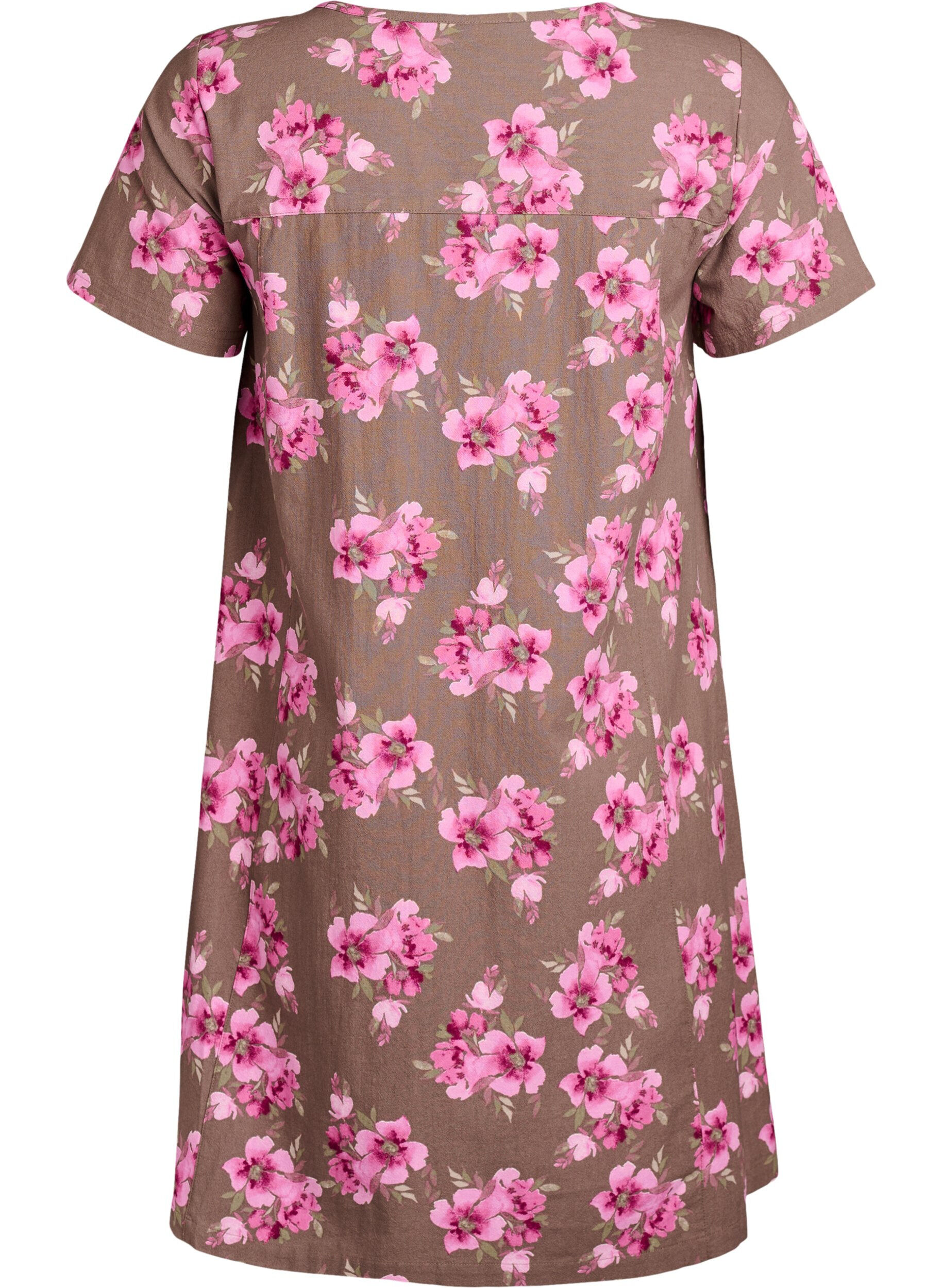 Zizzi Kurzes A-Linien-Kleid mit floralem Print, Braun, Packshot image number 1