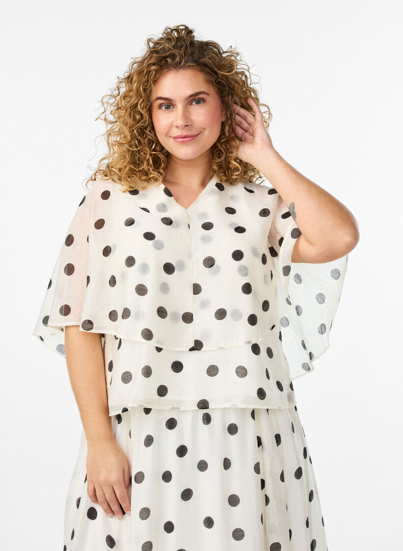 Top im Lagenlook mit Polka-Dot-Muster, Vanille, Model image number 0