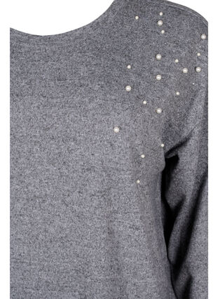 Langarmbluse mit Perlendetails, Medium Grey Melange, Packshot image number 2