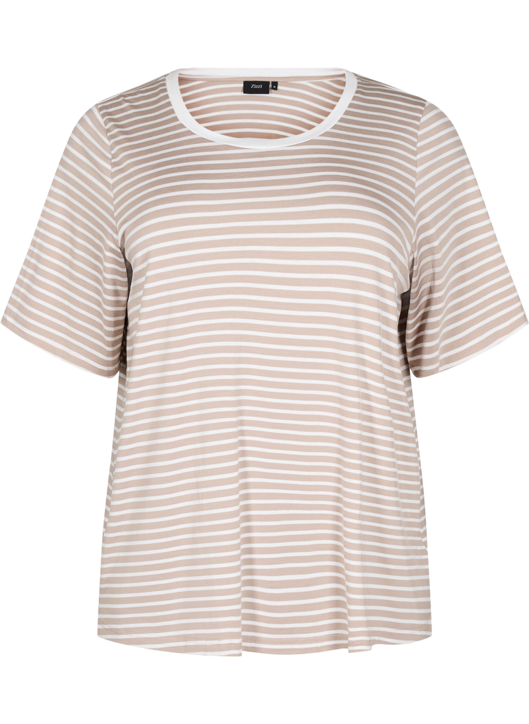 Zizzi T-Shirt mit TENCEL&trade; Lyocell und Streifen, Beige, Packshot image number 0