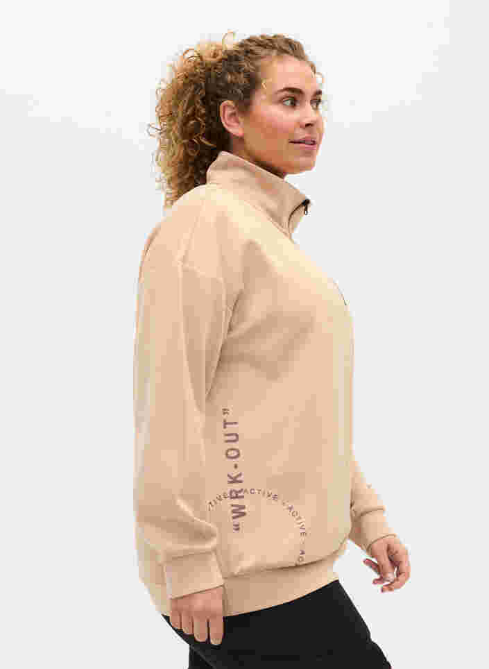 Hochgeschlossenes Sweatshirt mit Reißverschluss, Oatmeal, Model image number 2