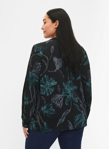 FLASH – Langärmlige Bluse mit Druck, Black Scarab Flower, Model image number 1