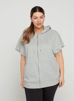 Kurzarm Sweatshirt mit Reißverschluss, Light Grey Melange, Model image number 0