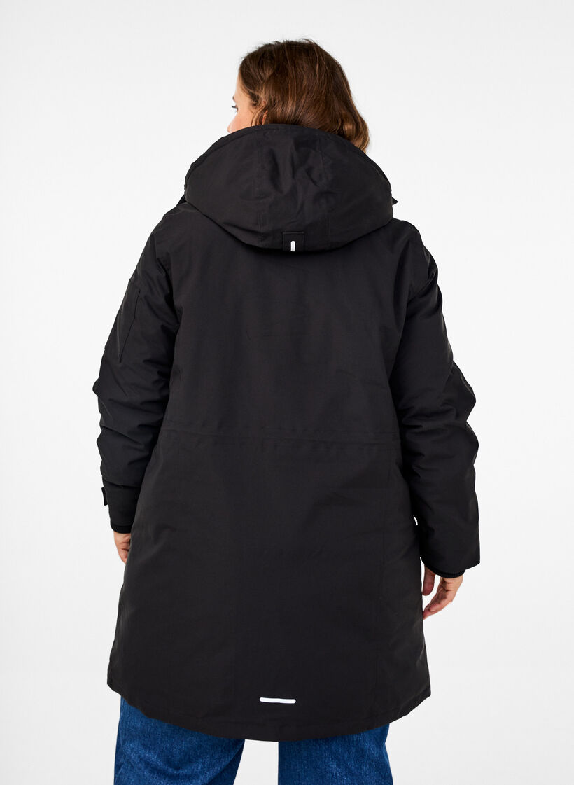 Praktische Winterjacke mit Kapuze und Taschen, Schwarz, Model image number 2