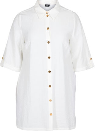 Lange Hemdbluse mit 3/4-Ärmel, Bright White, Packshot image number 0
