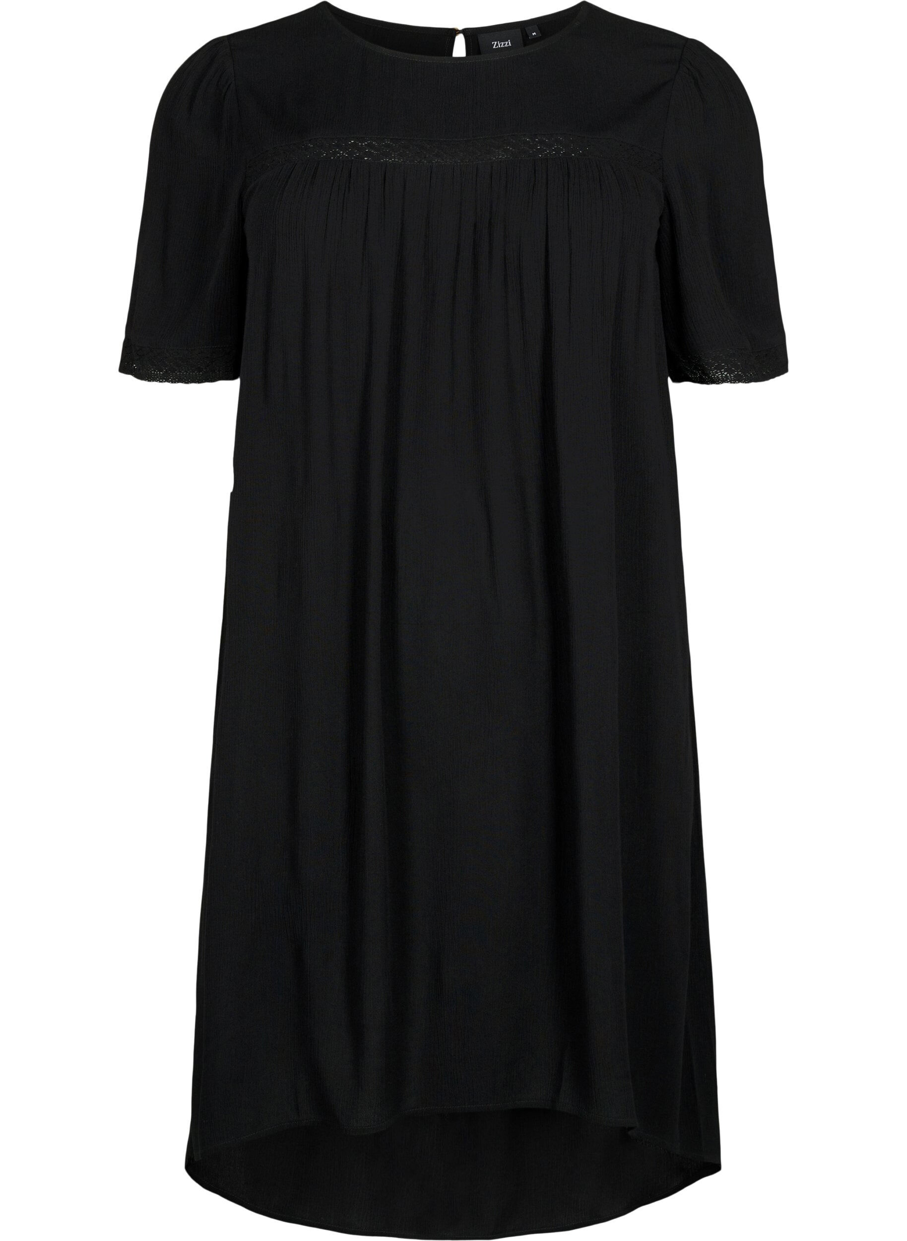 Zizzi Viskose-Kleid mit Spitzenband, Black, Packshot image number 0