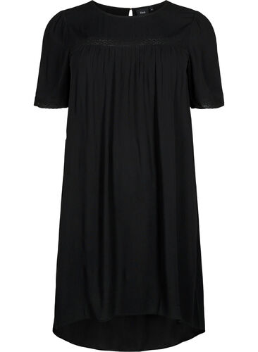 Viskose-Kleid mit Spitzenband., Black, Packshot image number 0