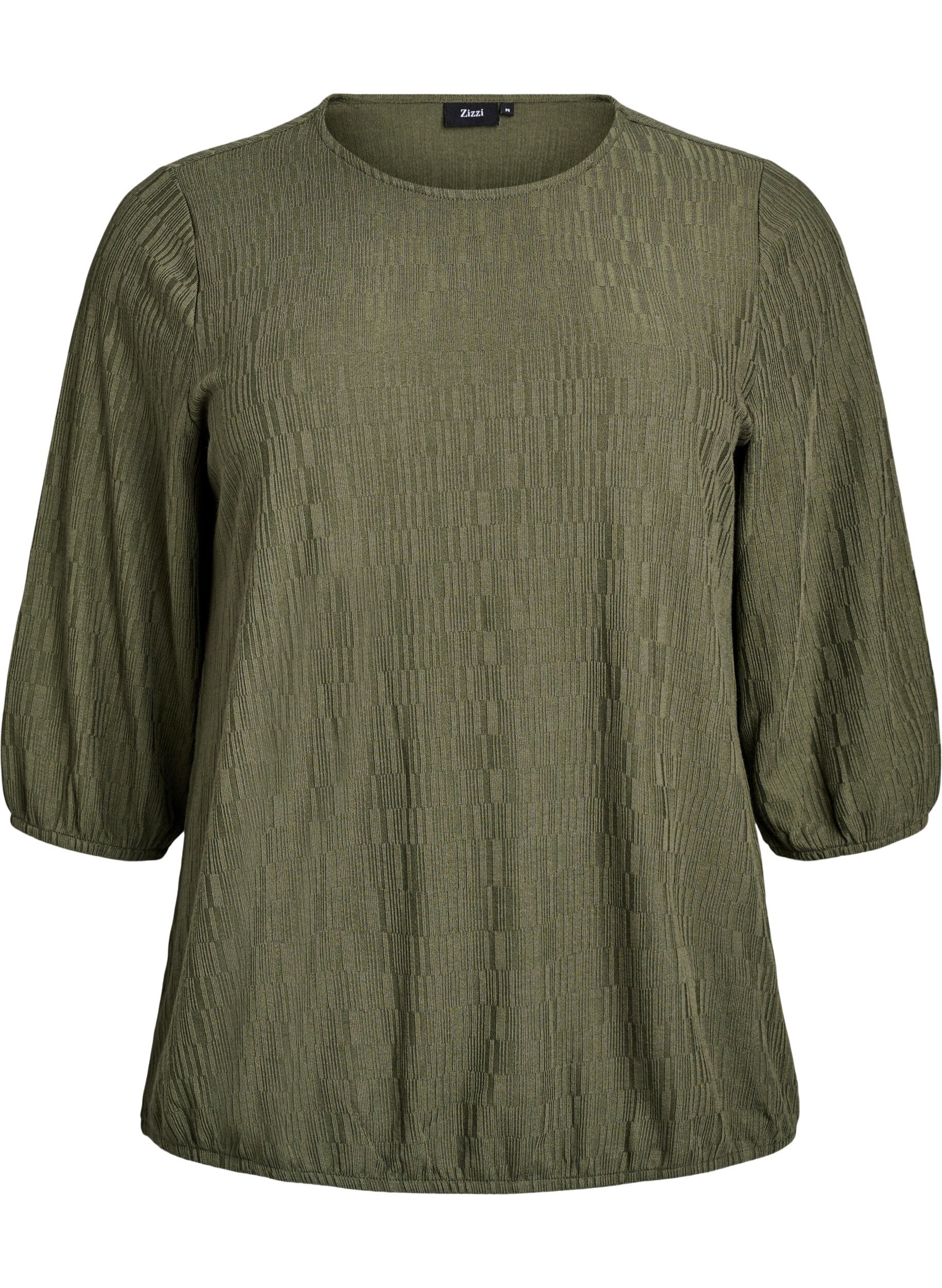 ZizziBluse mit Struktur und 3/4-&Auml;rmeln, Gr&uuml;n, Packshot image number 0