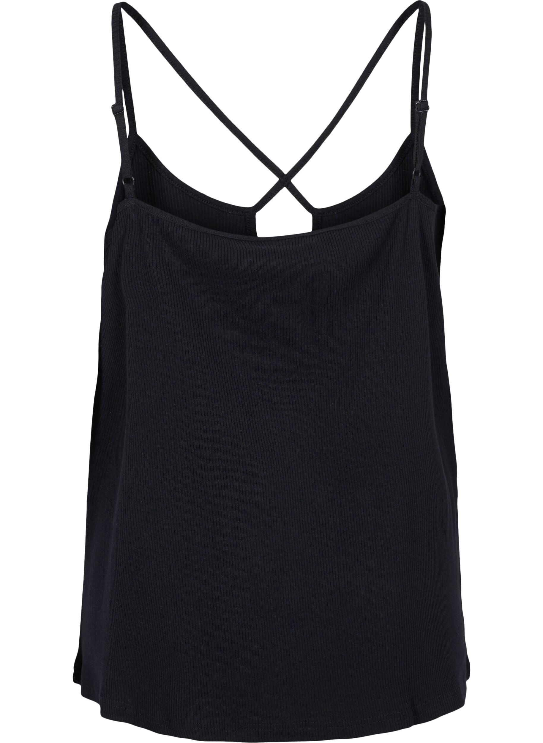 Zizzi Ripp-Top aus Bio-Baumwolle mit Kreuzdetail, Black, Packshot image number 1