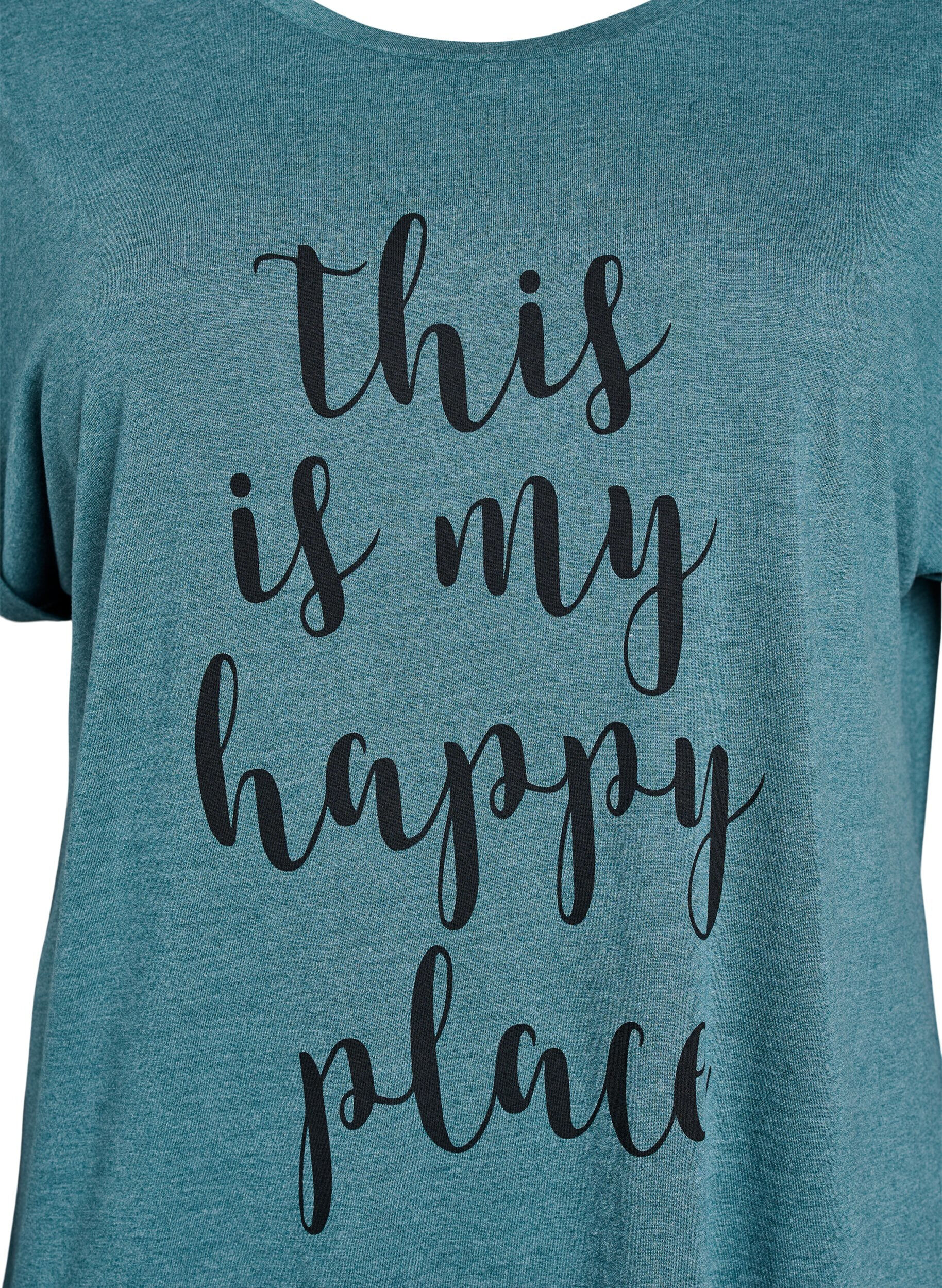 Zizzi Kurz&auml;rmliges Nachthemd mit Textdruck, Gr&uuml;n, Packshot image number 2