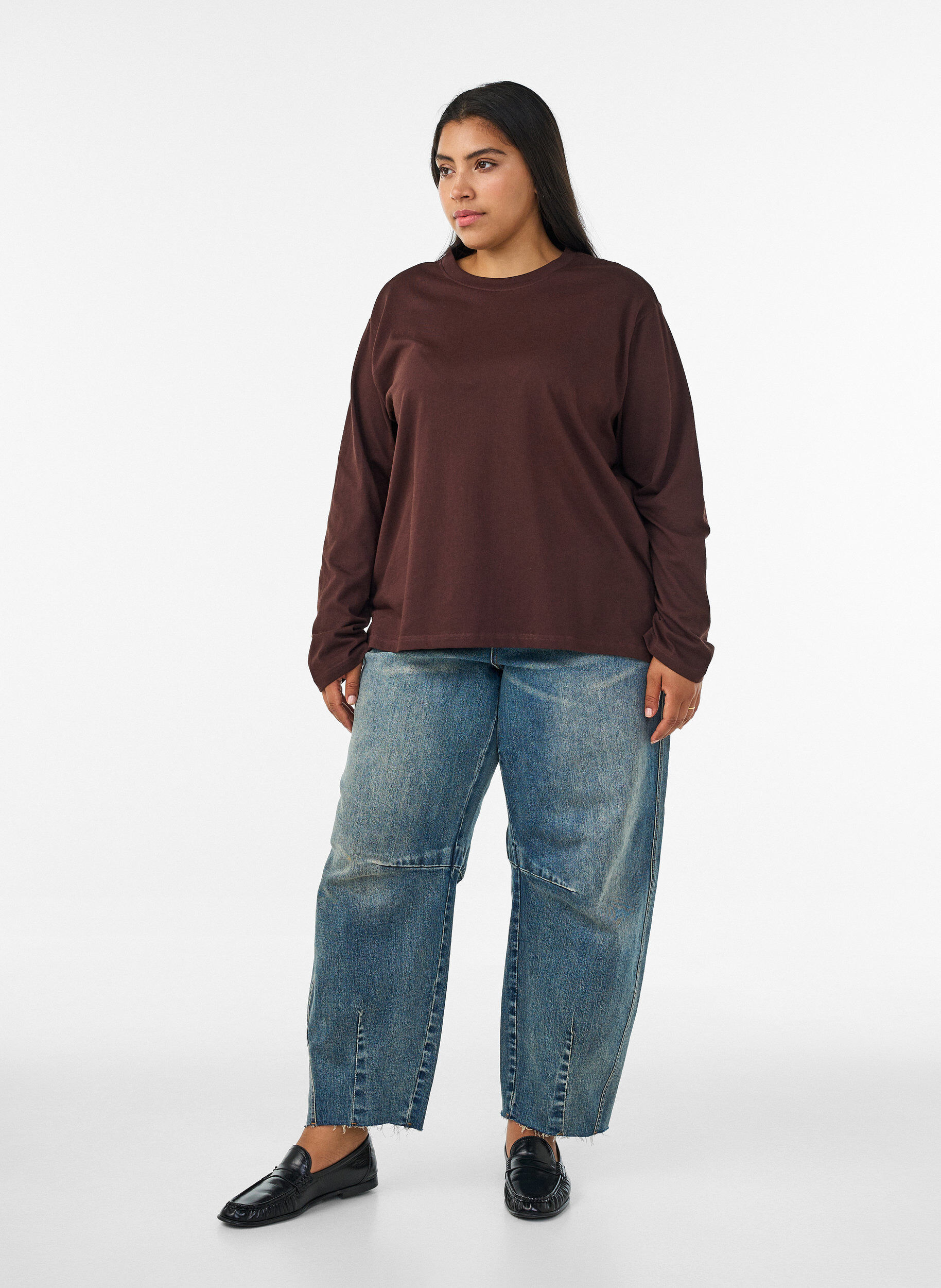 ZizziBasic T-Shirt mit langen &Auml;rmeln, Braun, Model image number 1