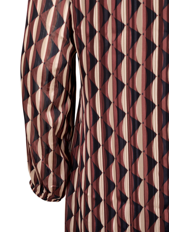 Langärmliges Kleid mit V-Ausschnitt und Druck, Earthy Zig Zag, Packshot image number 3