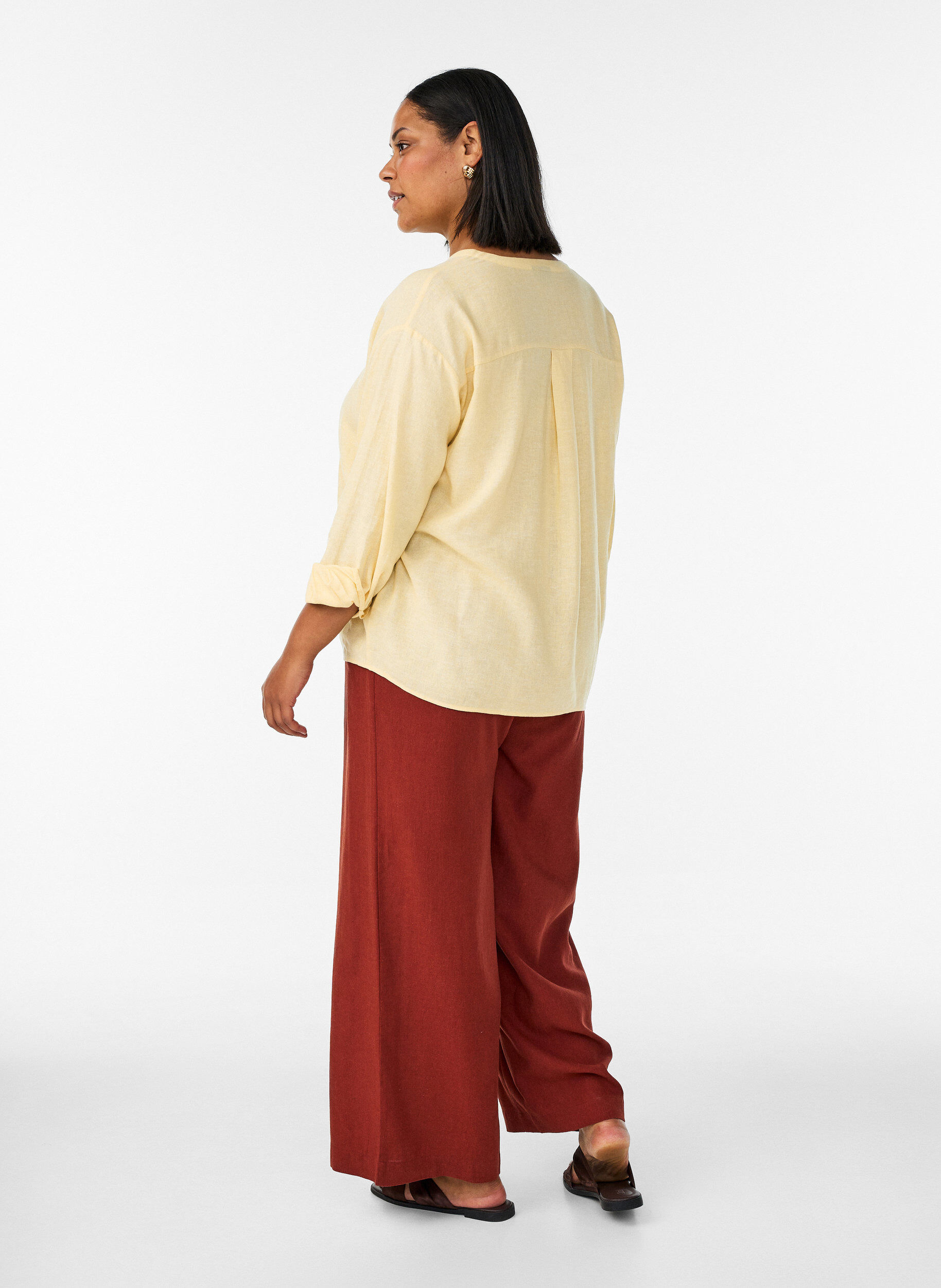 ZizziHose aus Leinen und Viskose mit weitem Bein, Rot, Model image number 1