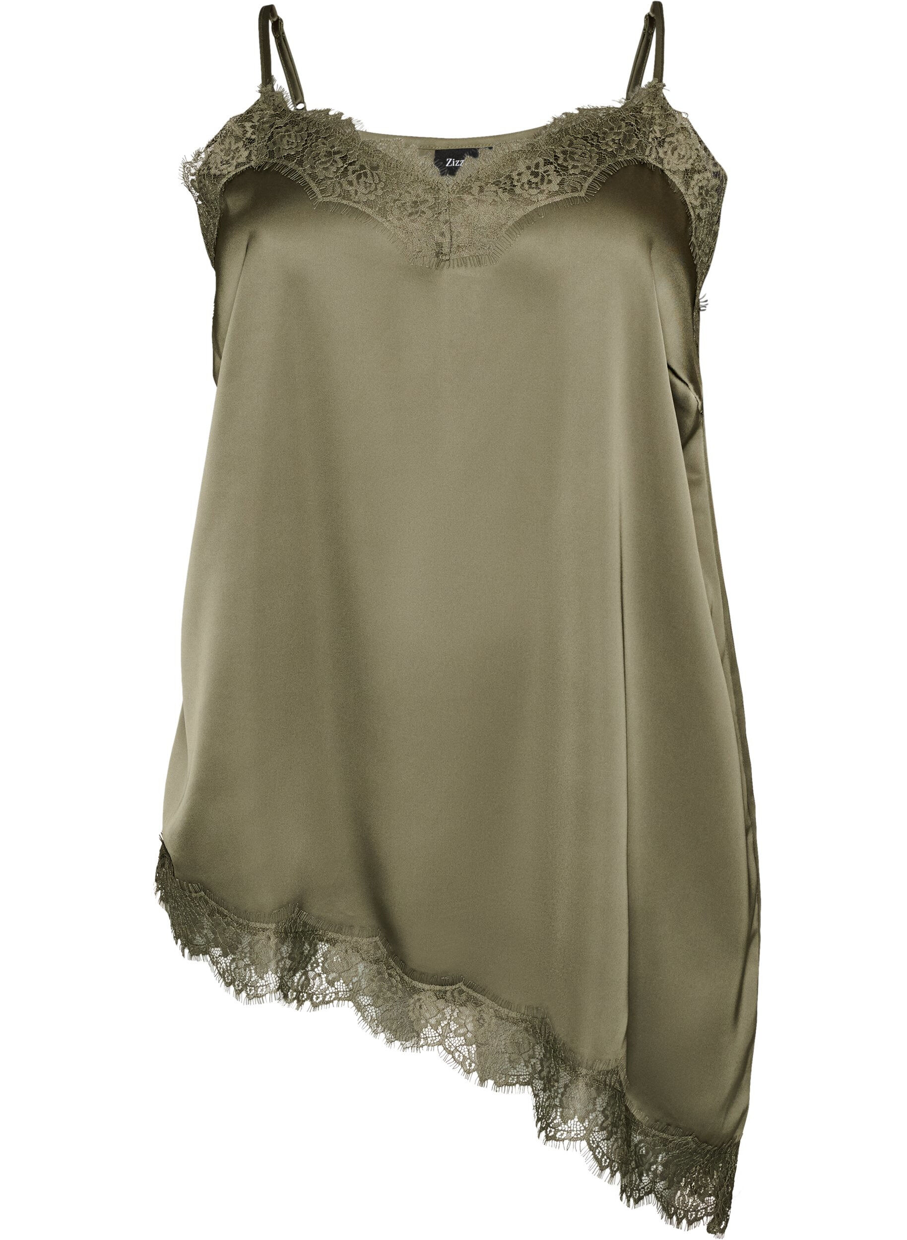 ZizziTr&auml;gertop mit Spitze und asymmetrischem Saum, Gr&uuml;n, Packshot image number 0