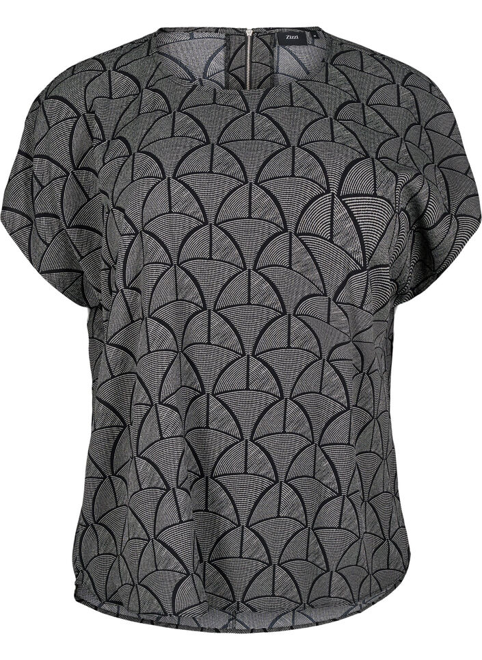 Bluse mit kurzen Ärmeln und Print, Black Grey Graphic , Packshot image number 0