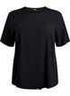 Kurz&auml;rmelige, gewebte Bluse mit Rundhals, Schwarz, Packshot image number 0