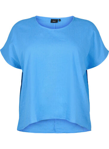 Kurzärmelige Bluse aus Baumwollmischung mit Leinen, Ultramarine, Packshot image number 0