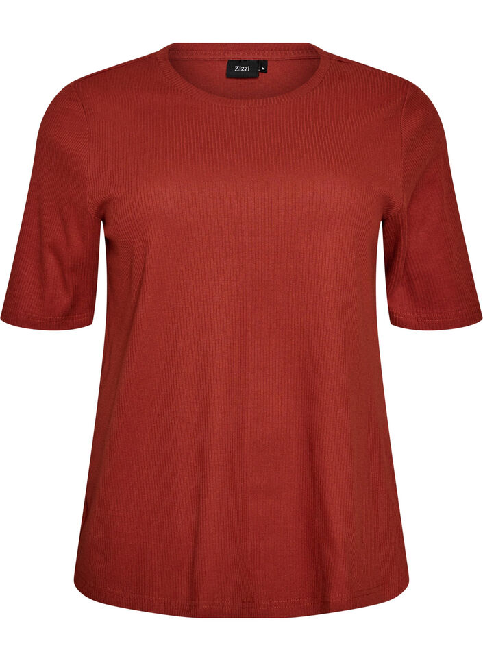 Bluse aus geripptem Jersey mit kurzen &Auml;rmeln, Rot, Packshot image number 0