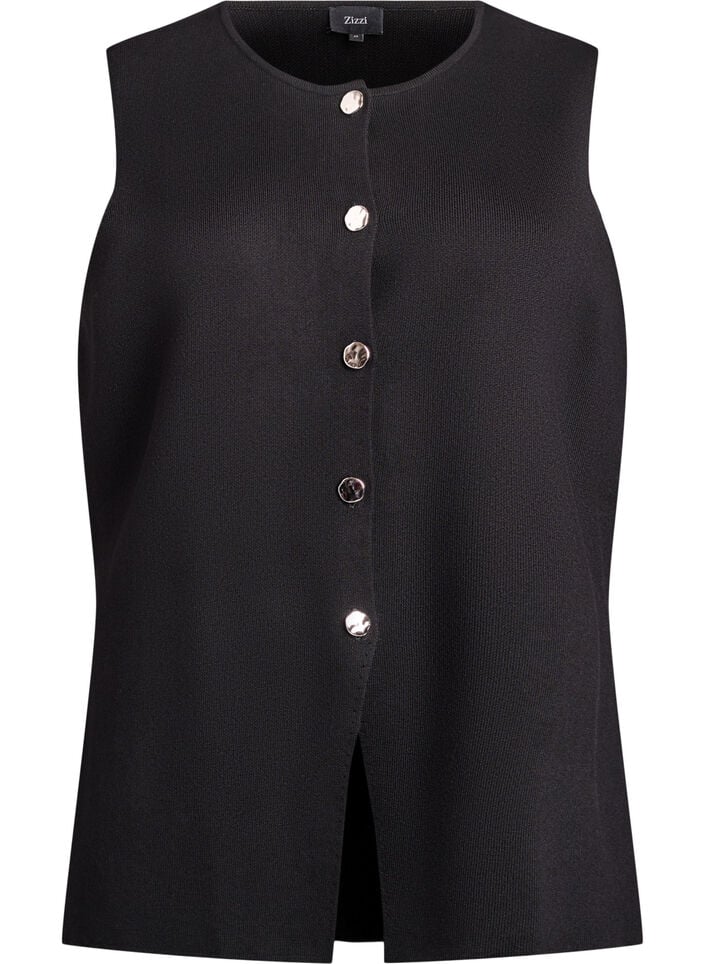 &Auml;rmellose Strickweste mit Zierkn&ouml;pfen, Schwarz, Packshot image number 0