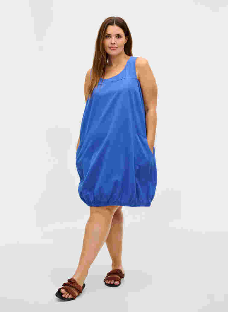 Ärmelloses Kleid aus Baumwolle, Dazzling Blue, Model image number 2