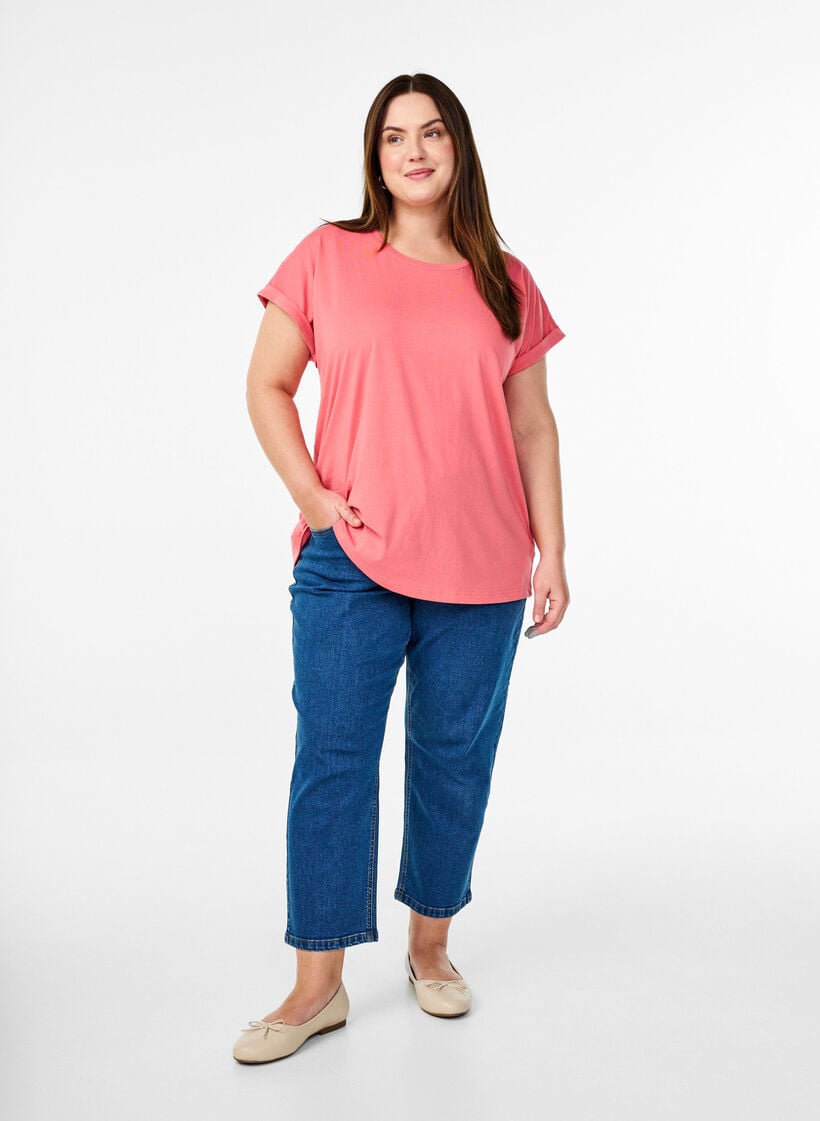 Kurz&auml;rmliges T-Shirt aus einer Baumwollmischung, Rot, Model image number 1