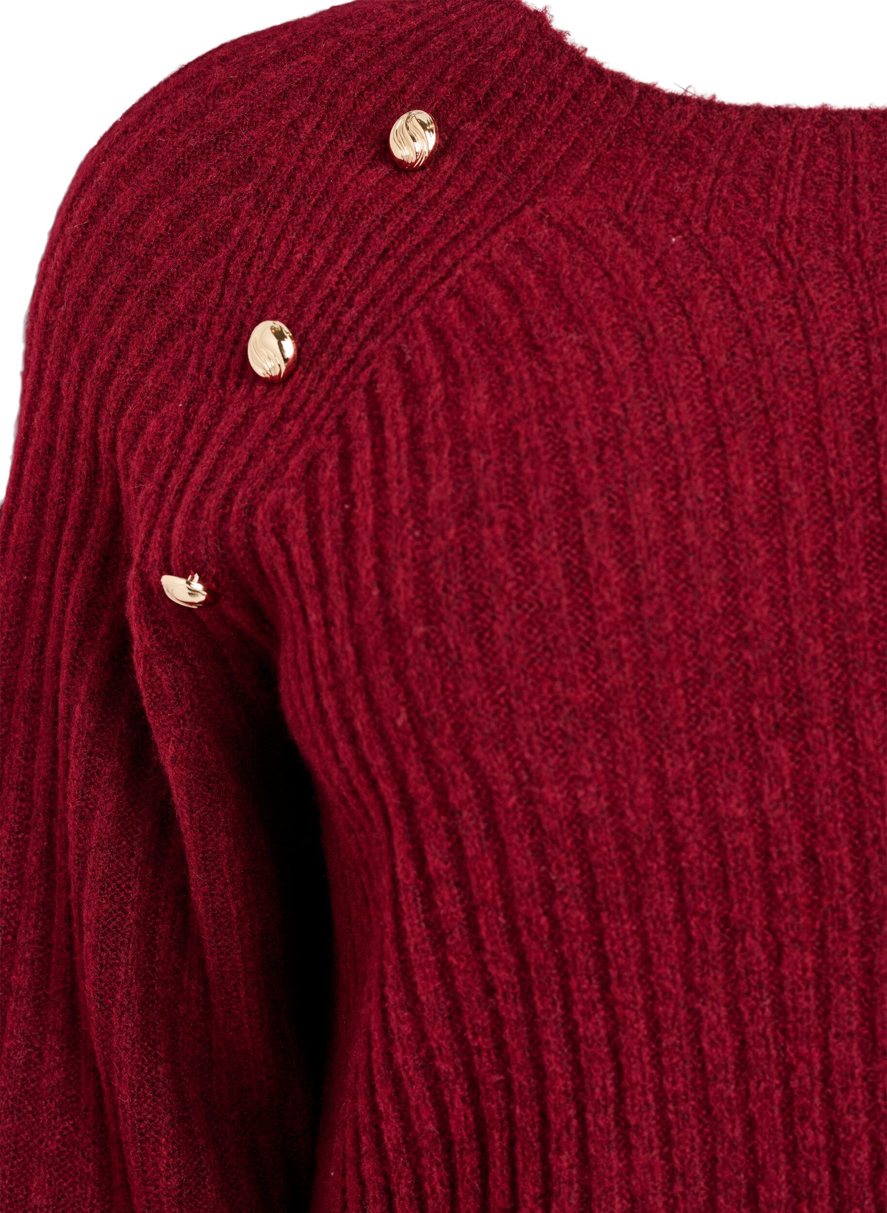 Zizzi Pullover aus Rippstrick mit Zierkn&ouml;pfen, Rot, Packshot image number 2