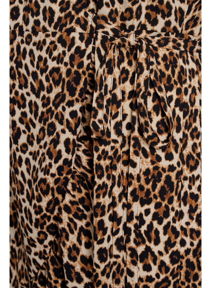 Geblümtes Wickelkleid mit kurzen Ärmeln, Braun, Packshot image number 3